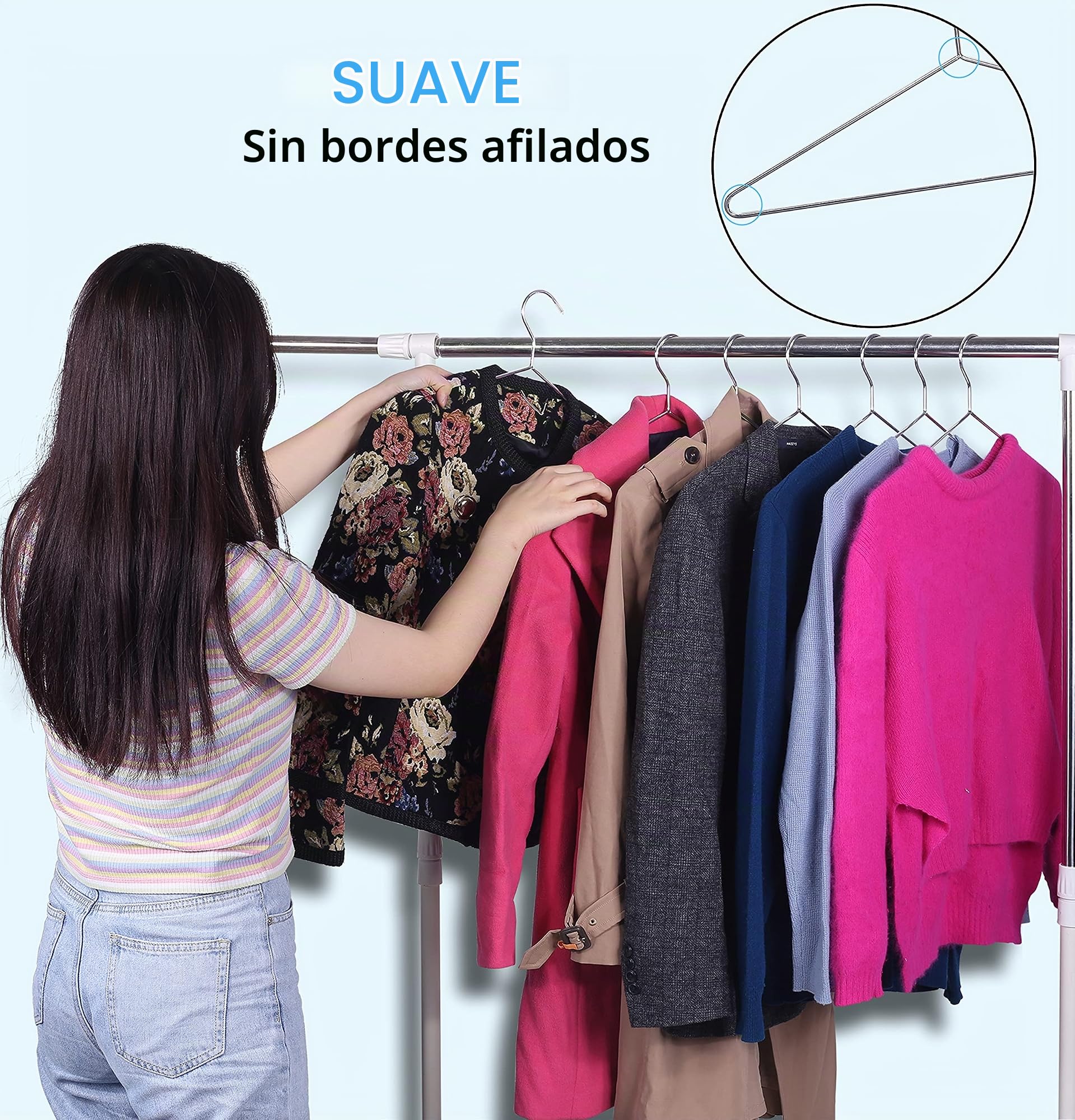 MISSLO Paquete de 20 perchas de metal resistentes de acero inoxidable para ropa, armario, abrigo, traje, camisa, 16.4 pulgadas