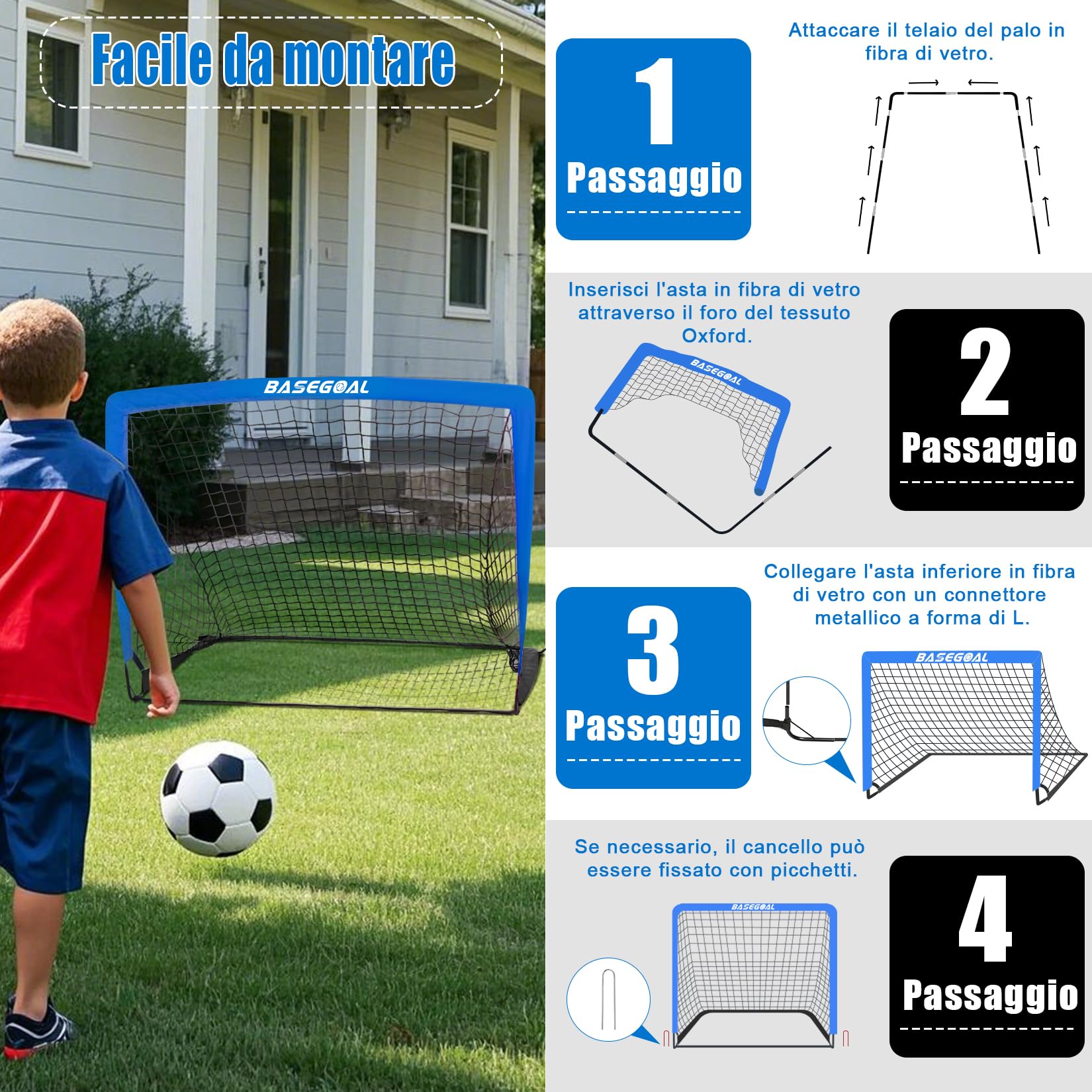 Porte Da Calcio Pop-up Per Bambini - Set Di 2 Porte 120x90x90cm Con Rete, Bersaglio E Borsa Trasporto - Ideale Per Giardino E Interni - Foto 9