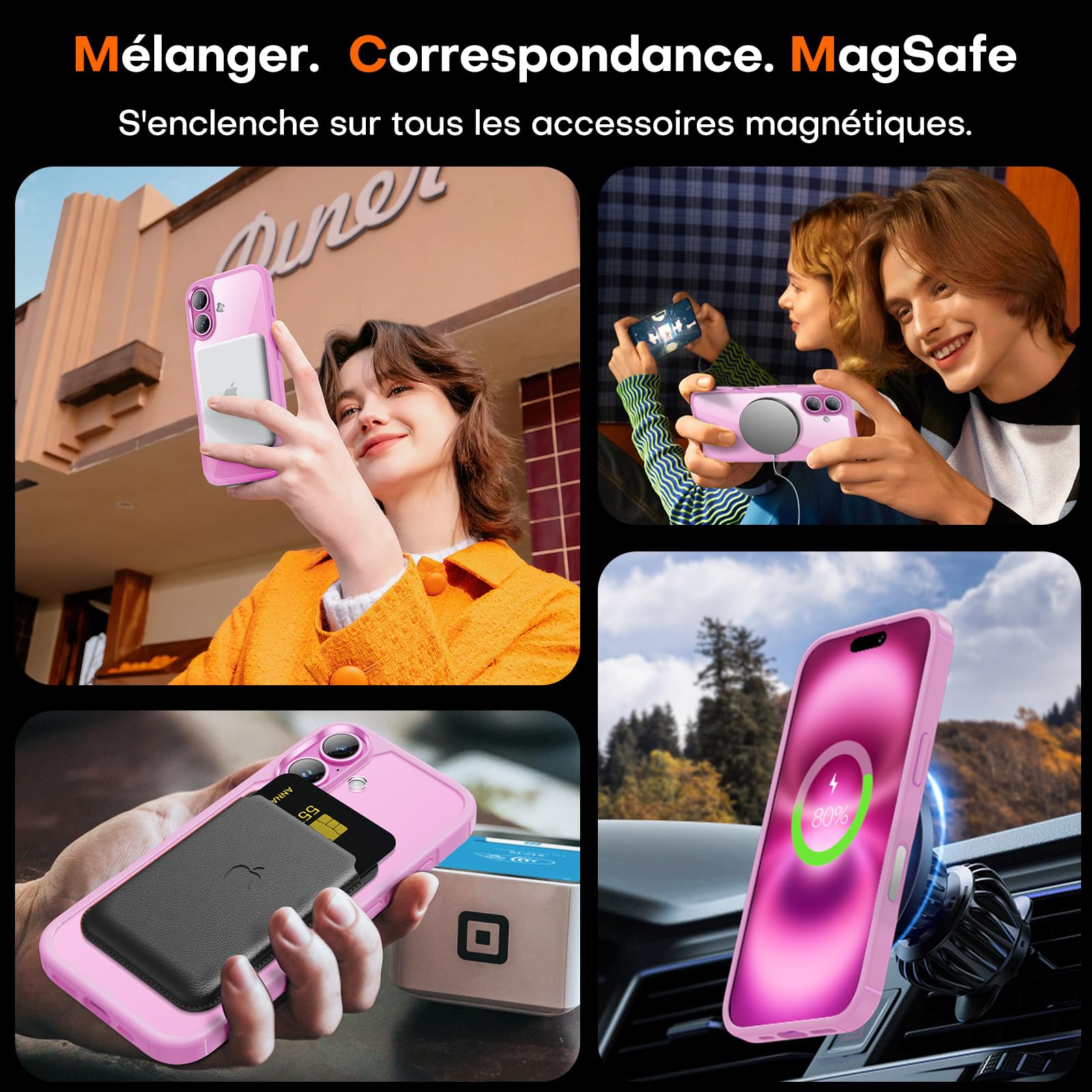 TAURI Coque Magnétique pour iPhone 16 avec Bouton de Capture de Contrôle de Caméra, Compatible avec MagSafe [Protection Militaire][Anti-Jaunissement] -Coque Mince 6,1 Pouces-Rose