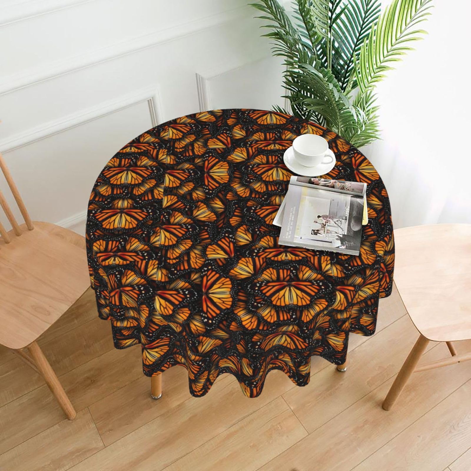 OXbnmm Heaps of Orange Monarch Butterflies Print Soft Round Tablecloth 60in Polyester Washable Cover Cozy Gift for Mom Housewarming