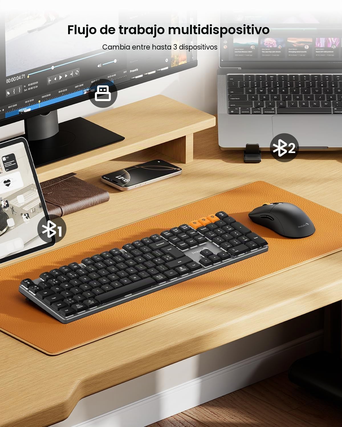 ProtoArc KM310 Dual Mode 2.4G + Kit de teclado mecánico y mouse Bluetooth, color negro