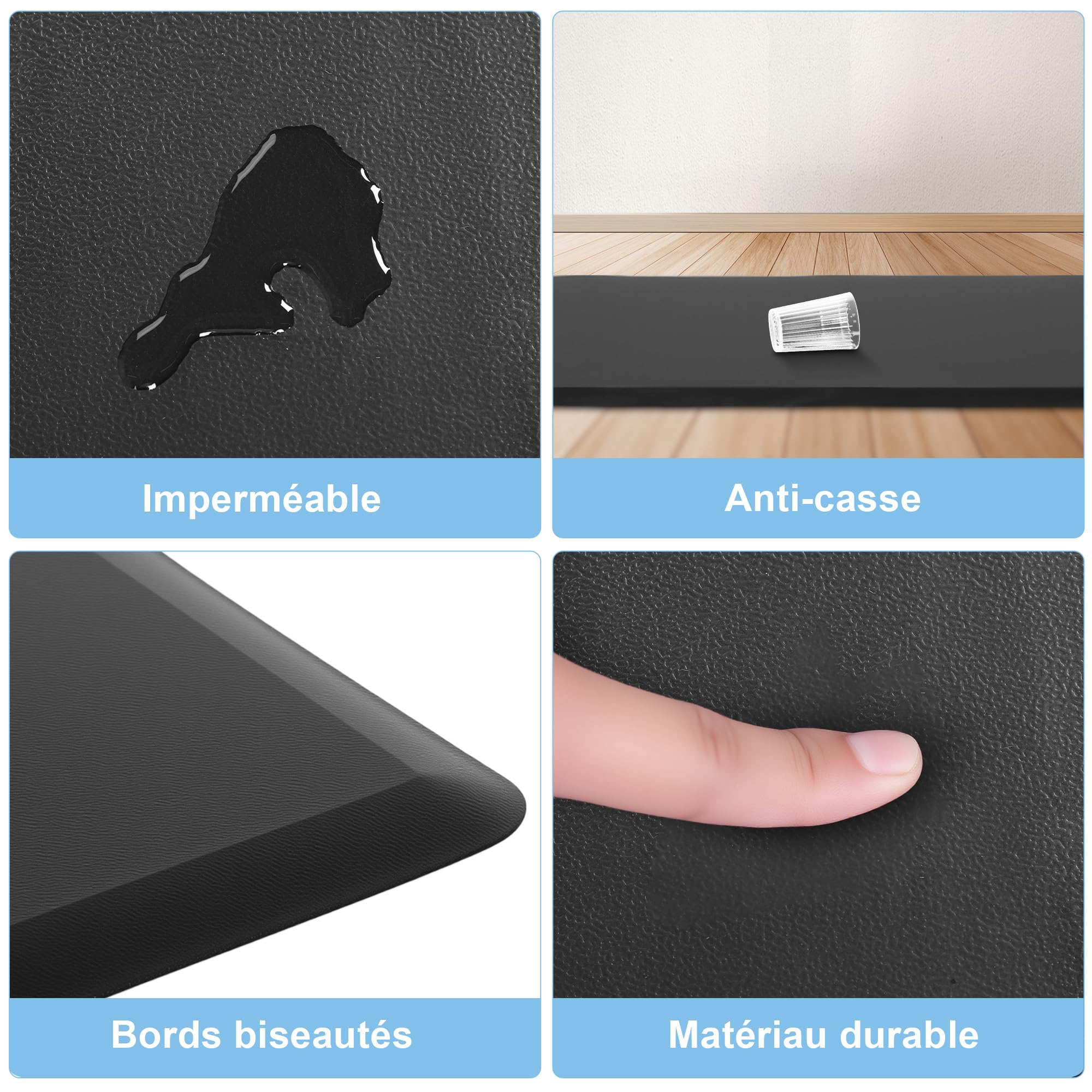 Tapis Anti-Fatigue Cuisine - 44x120cm Tapis de Confort de Sol Antidérapant | Confortable Rembourré Antidérapant pour Bureau Debout Maison Garage(Noir)