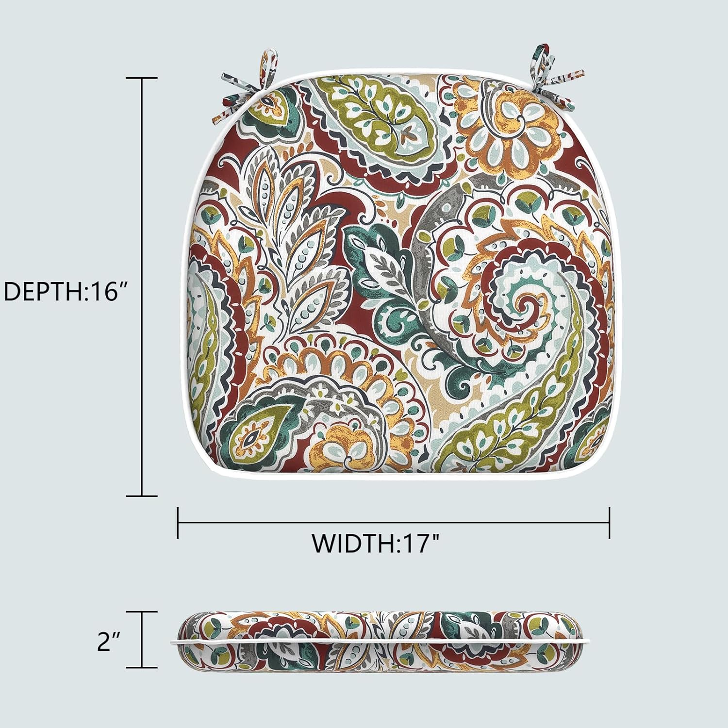 lvtxiii outdoor chair cushions set of 4, patio seat cushions d16xw17 with ties, water repellent chair pads for patio furniture garden use, paisley chilli 4 count (pack of 1) paisley chilli