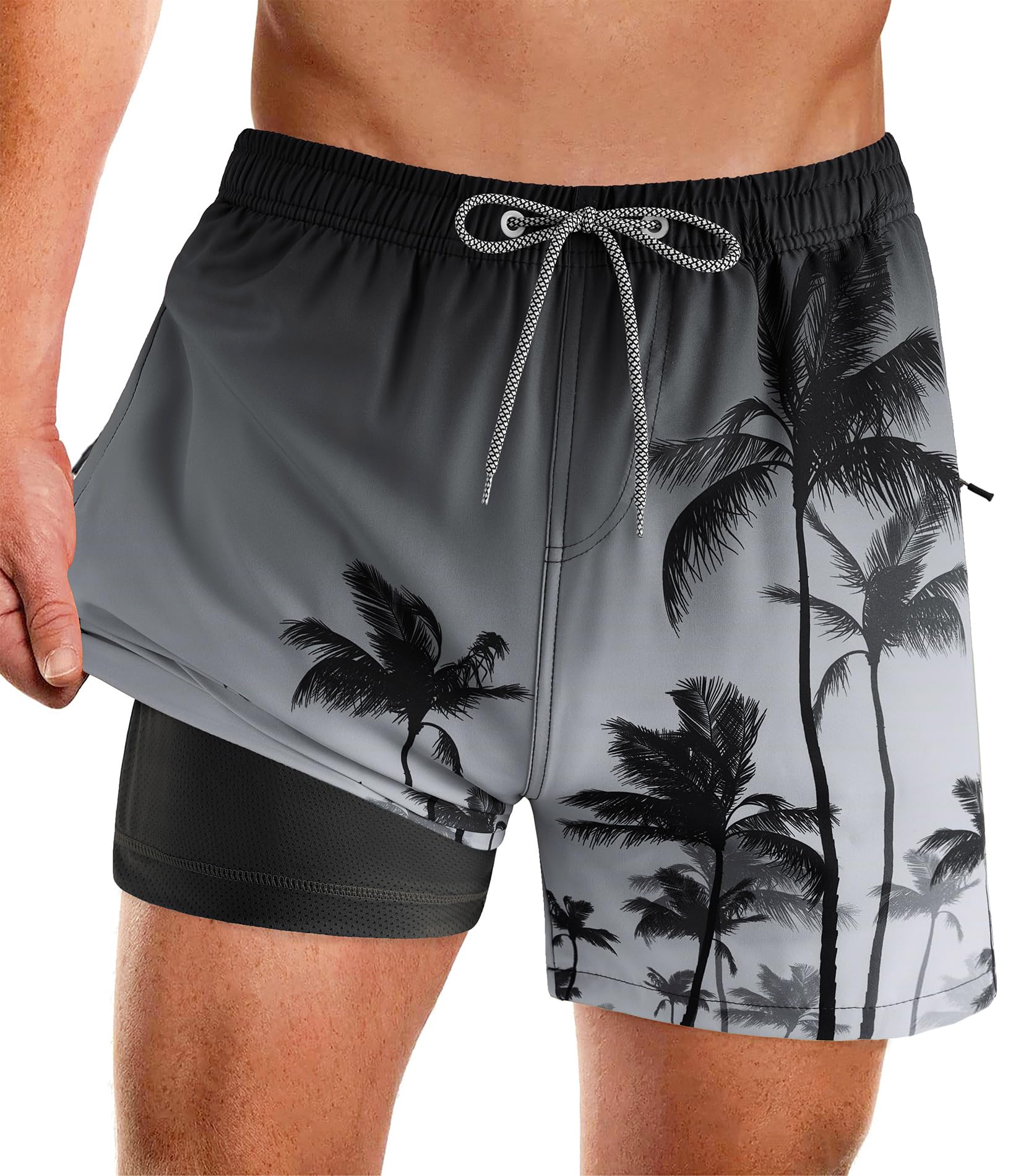 APTRO Herren Badeshorts Badehose mit Innenhose Schnelltrocknend Boardshorts mit Reißverschlusstaschen Sport Shorts
