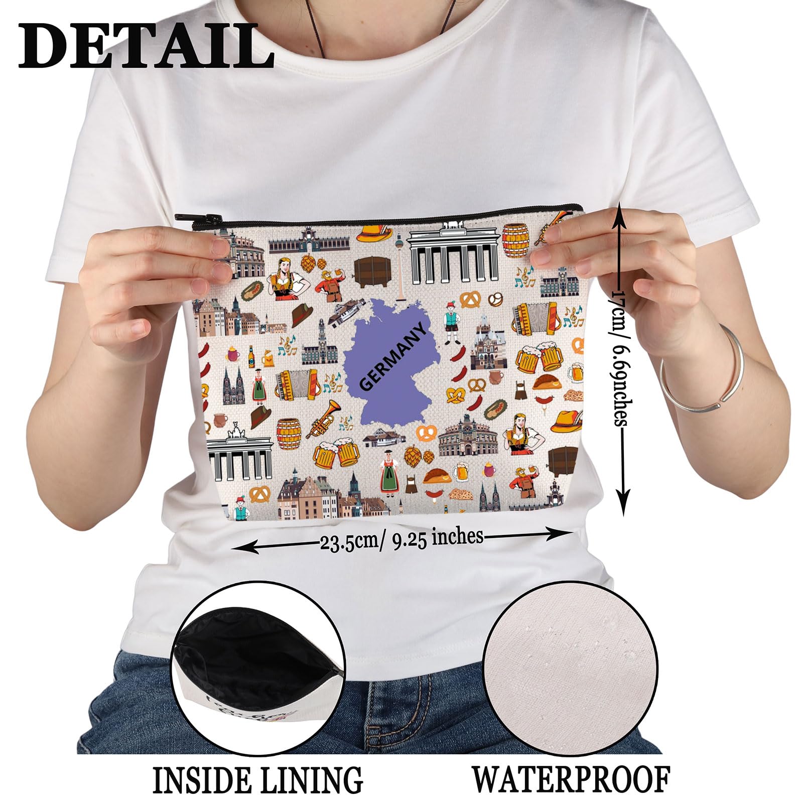 PYOUL Germany Travel Traveling Gift Germany Icons Makeup Bag Germany Trip Vacation Cosmetic Bag Germany Souvenir Gift (Germany Icons Bag) - Image 2