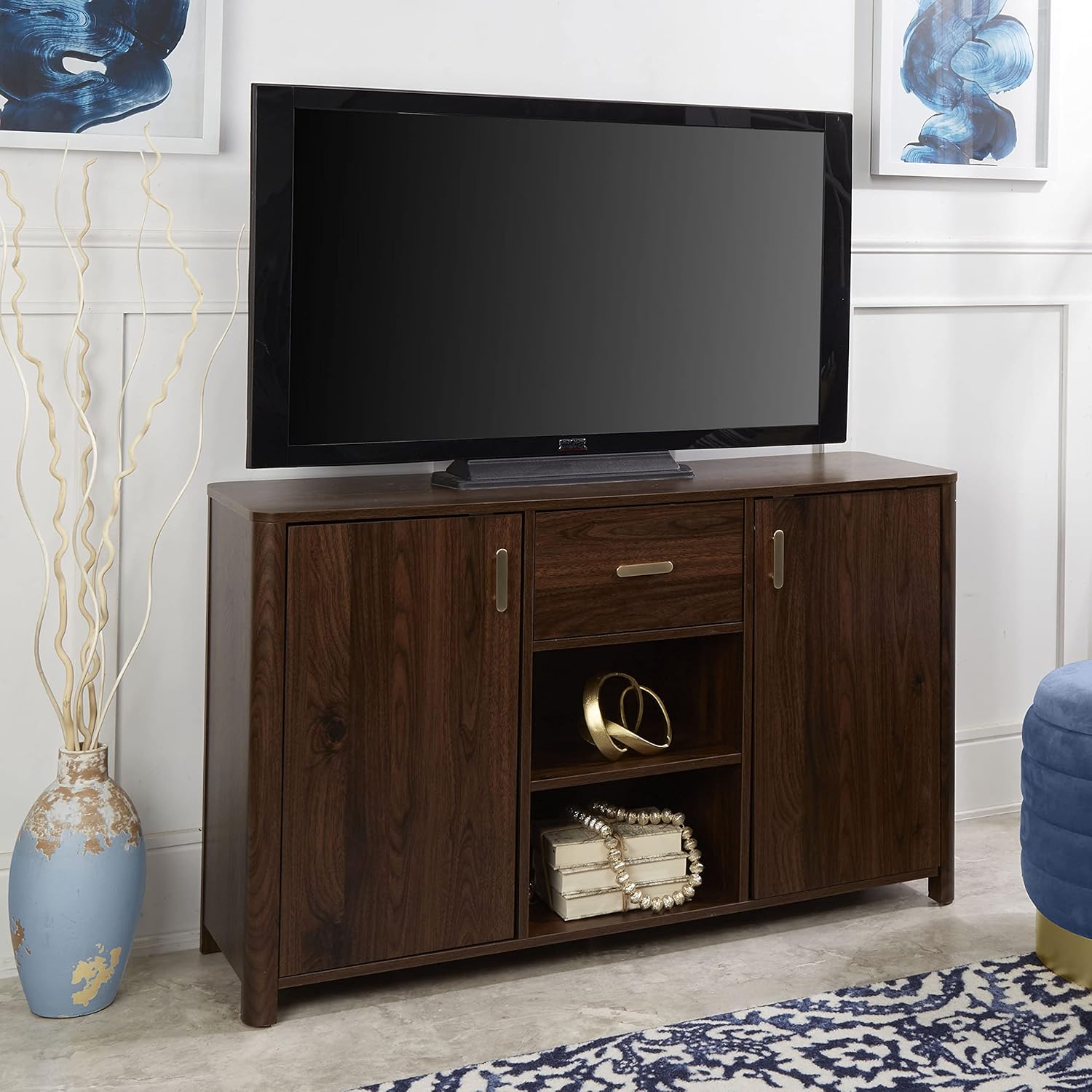 Decor Therapy Emerson Storage Media Console TV Stand for TVs up to 59", Walnut