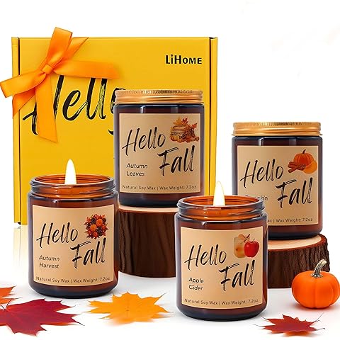 Lihome Fall Candles, Fall Decorations for Home - Fall Gifts for Women, Natural Soy Wax Scented Candles Set(4pcs)