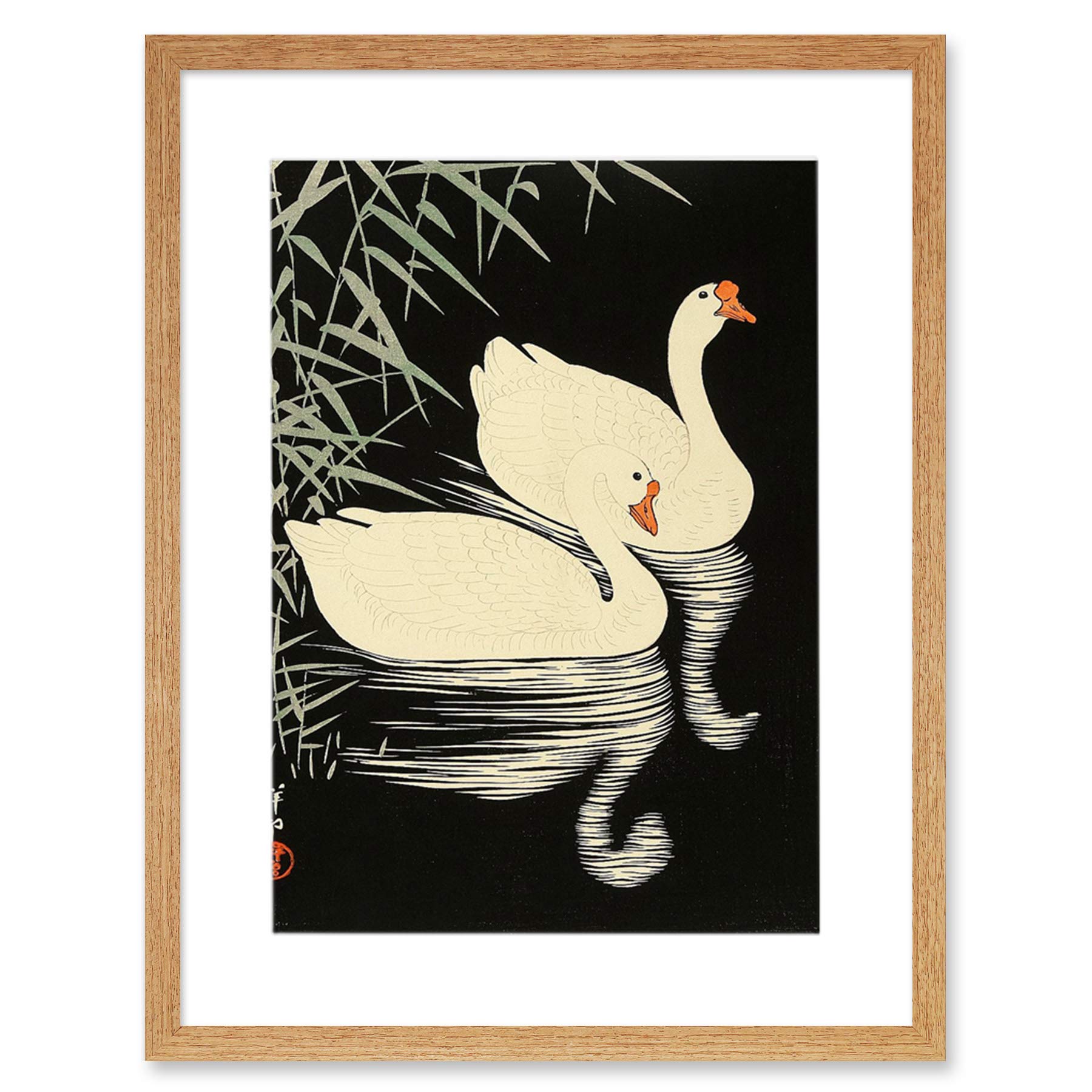 Wee Blue Coo Ohara Koson Swans Artwork Framed Wall Art Print 12X16 Inch