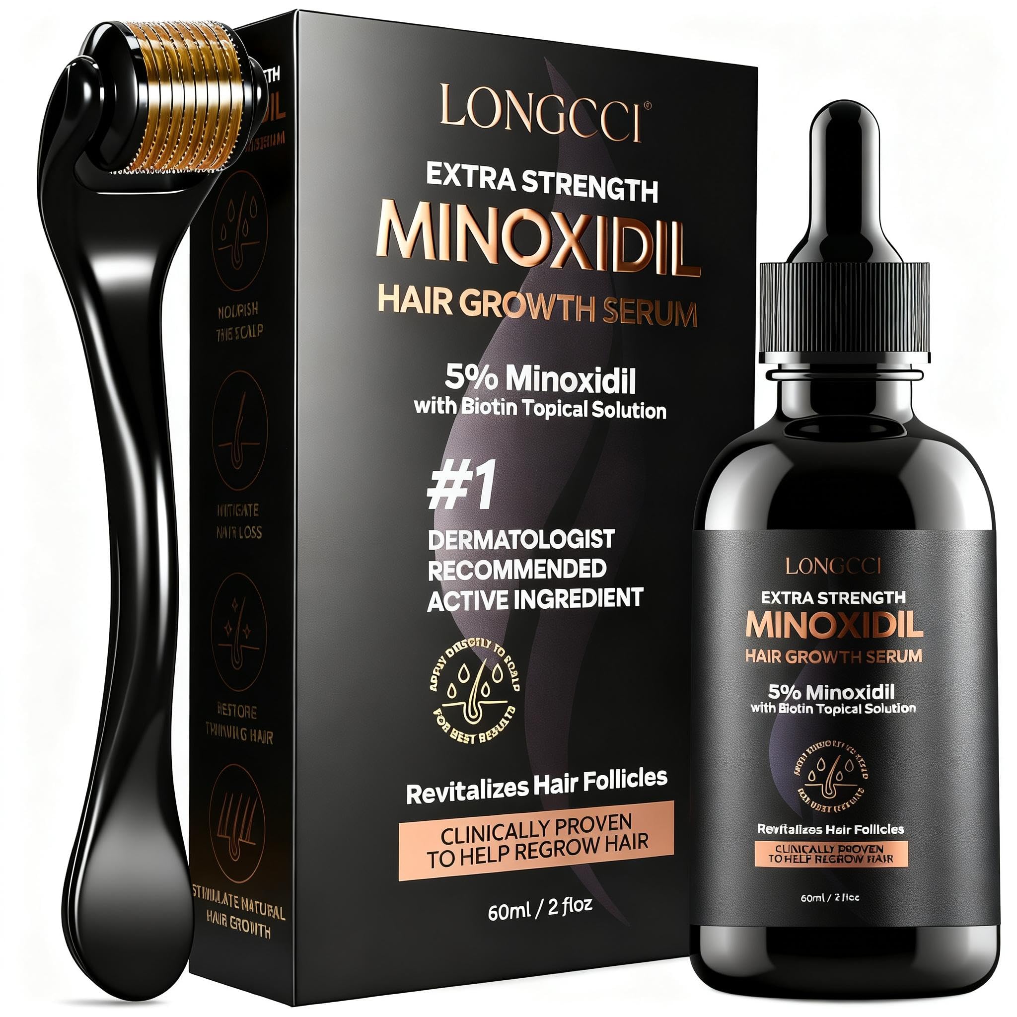 5 Minoxidil Hair Growth Serum for Women Extra Strength Hair Loss Treatment with Biotin for Thinning Hair -