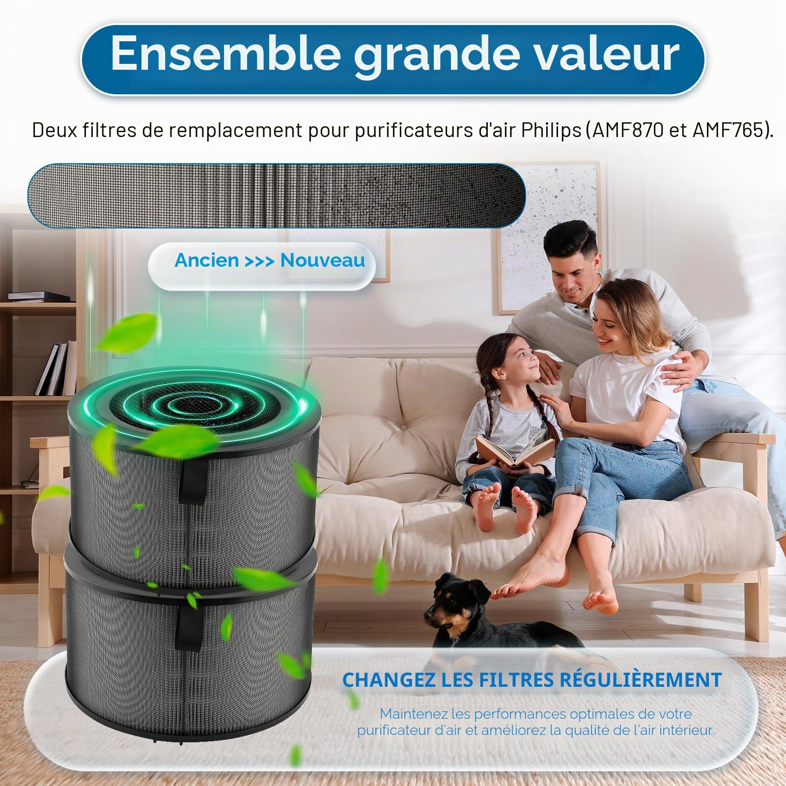 (2 pièces) FY3200 filtres HEPA de rechange pour purificateurs d'air Philips série 3200 AC3210, AC3220 et AC3221, filtre H13 True Hepa, filtre HEPA NanoProtect + charbon actif (FY3200/30)