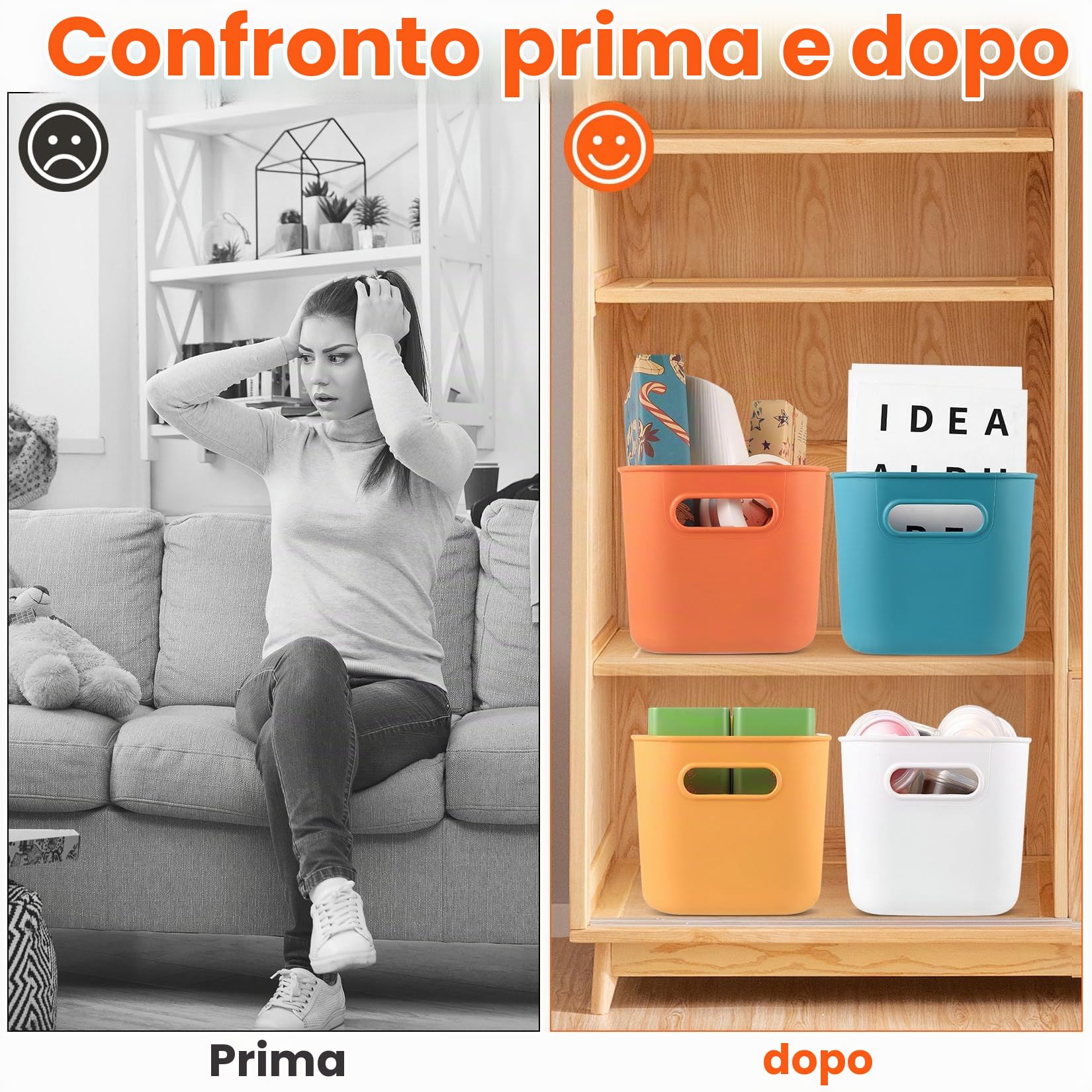 4 Pz Scatole Plastica con Coperchio,Piccole Scatole Portaoggetti con Coperchio, Scatola Portaoggetti Cestini Contenitori Plastica con Coperchios,Contenitori per Armadio Cucina Bagno,24,5x17,5x16cm