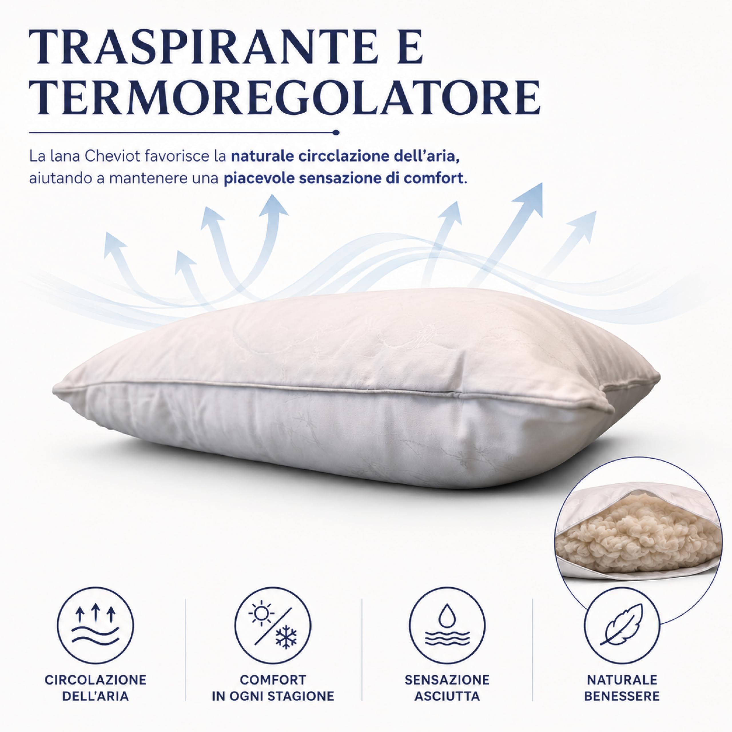 Cuscino Lana Cheviot Naturale 70x40x15 cm