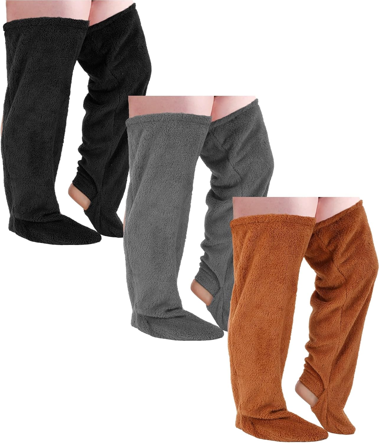 Geyoga 3 Pairs Plus Size Over Knee Fuzzy Socks High Fuzzy Leg Warmers for Thick Thighs Over Knee Plush Slipper Socks for Women Christmas Sleeping
