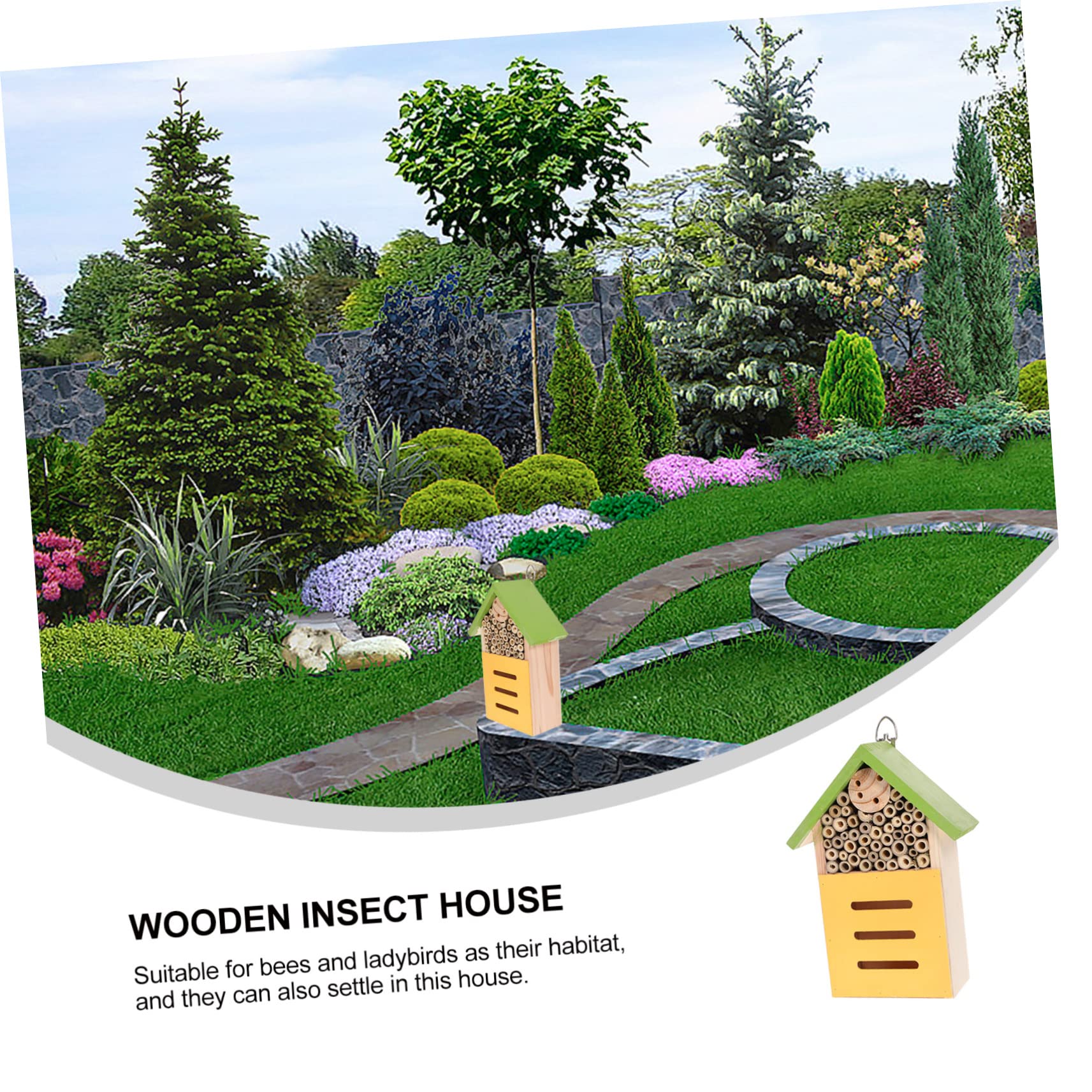 TOYANDONA Dekoratives Insektenhaus Grüne Holzhütte für Garten Lebensraum für Bienen und Marienkäfer Fördert die Bestäubung