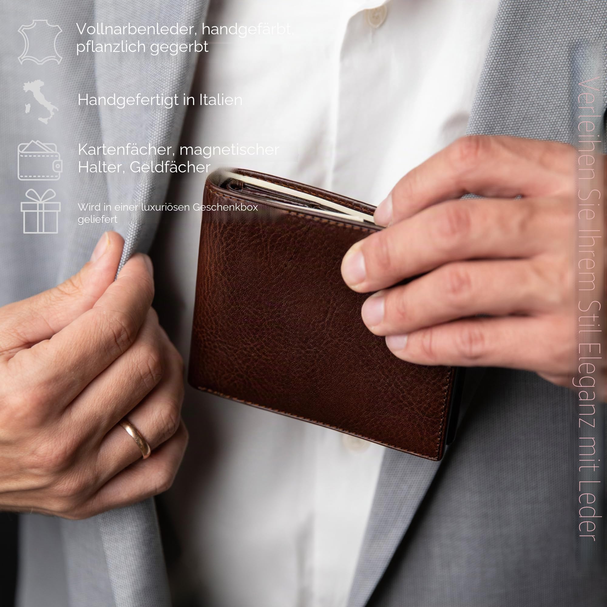 Time Resistance Herren-Geldbörse aus Leder – minimalistisches Geldbörsen-Design mit Kreditkartenhalter, magnetischem Münzhalter und Bargeldfächern