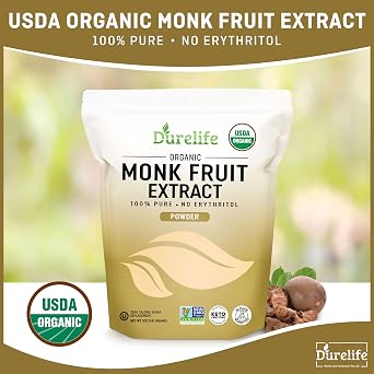 Durelife Organic 100% Pure Monk Fruit sweetener, No Erythritol 5 OZ and Durelife 100% Pure stevia extract sweetener 8 oz