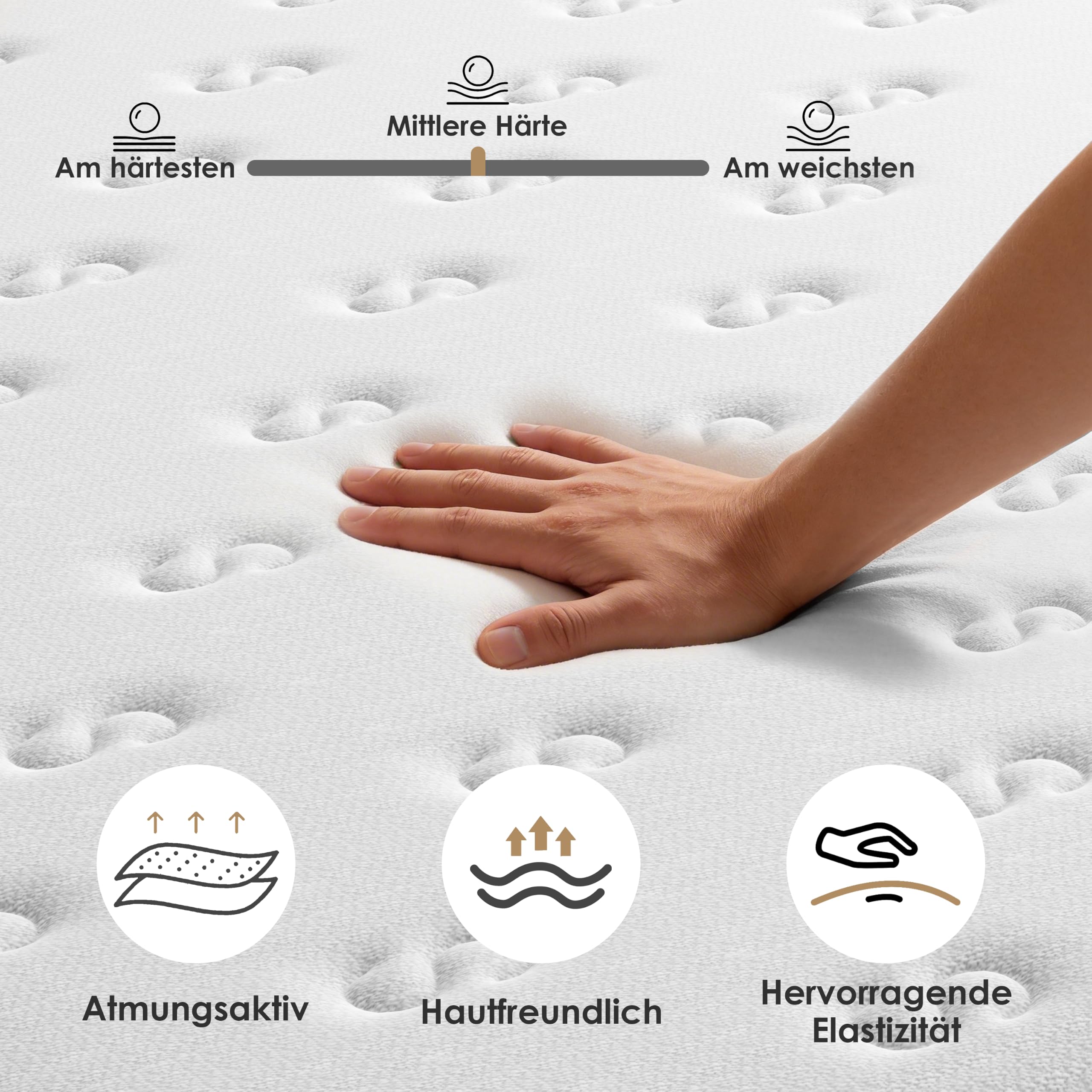 DEWINNER 140x200 cm Memoryschaum Matratze, 25 cm Hoch Schaumstoffmatratze, H2/H3 Wendematratze, Oeko-TEX 100 Zertifiziert, Atmungsaktiv, Hypoallergen & Orthopädisch