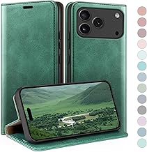 for iPhone 17 Pro 6.3" Wallet case with RFID Blocking PU Leather,Flip Folio Book covers,Credit Card Holder Shockproof Phone case Women Men for Apple 17 Pro case Sea Green