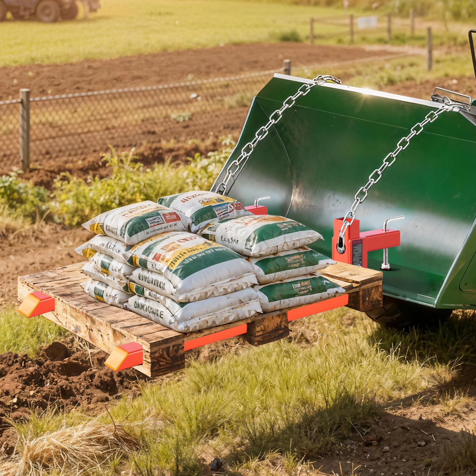 VEVOR Abrazadera de Horquillas de Tractor 907 kg, Horquillas de Palé Longitud Total de 109 cm, con Barra Estabilizadora, Alta Resistencia, para Pala Cargadora, Minicargadora, Tractor, Naranja