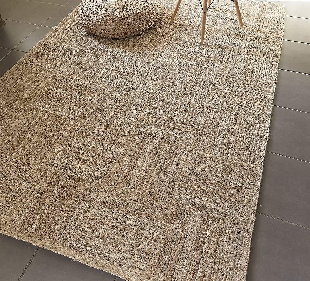 SEALION Handwoven Jute Design Rug, Natural Golden Fiber, Braided Reversible Carpet for Bedroom Living Room Dining Room (4x6 feet, Beige patta)-image-27