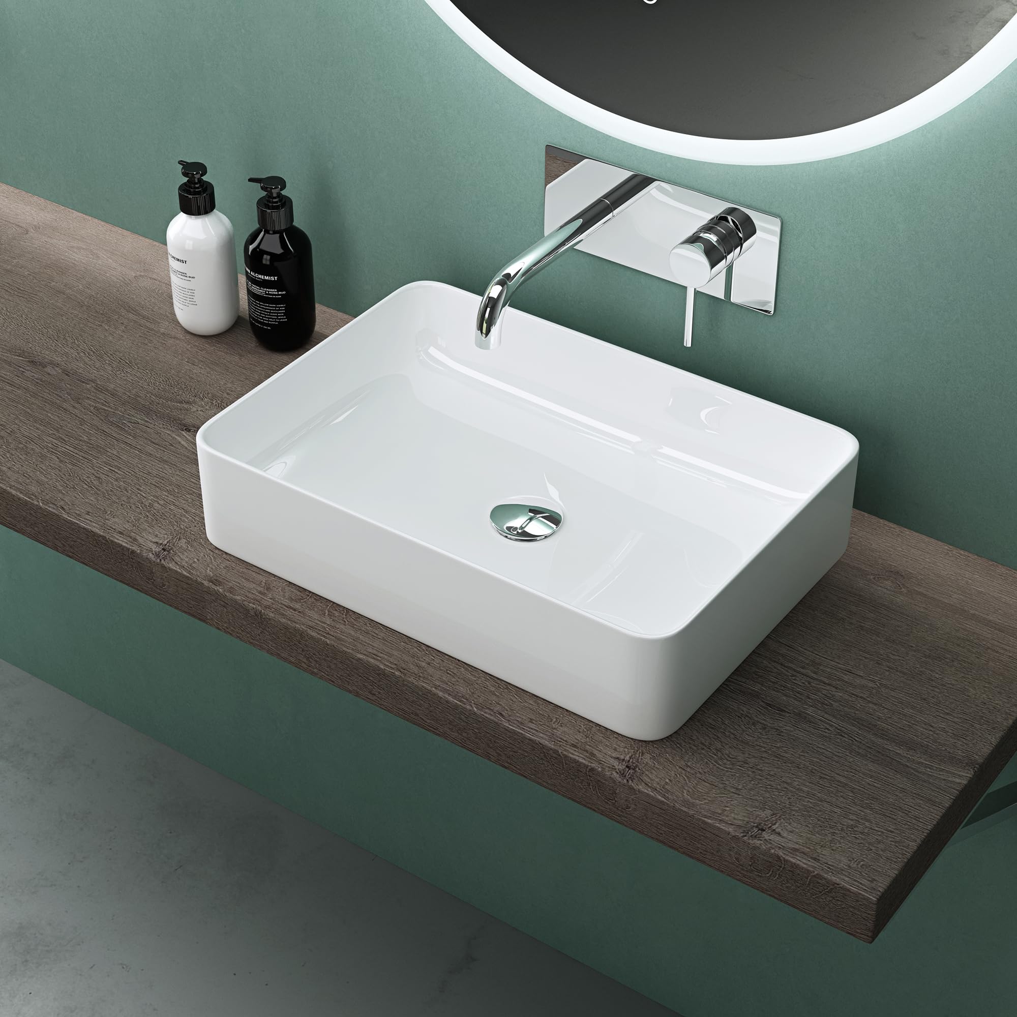 Mai & Mai White Bathroom Sink Countertop Basin Wash Basin | Rectangular Ceramic | Bathroom Vessel Sink | Wdh: 50X35x11cm | Nano-Coating Brüssel105