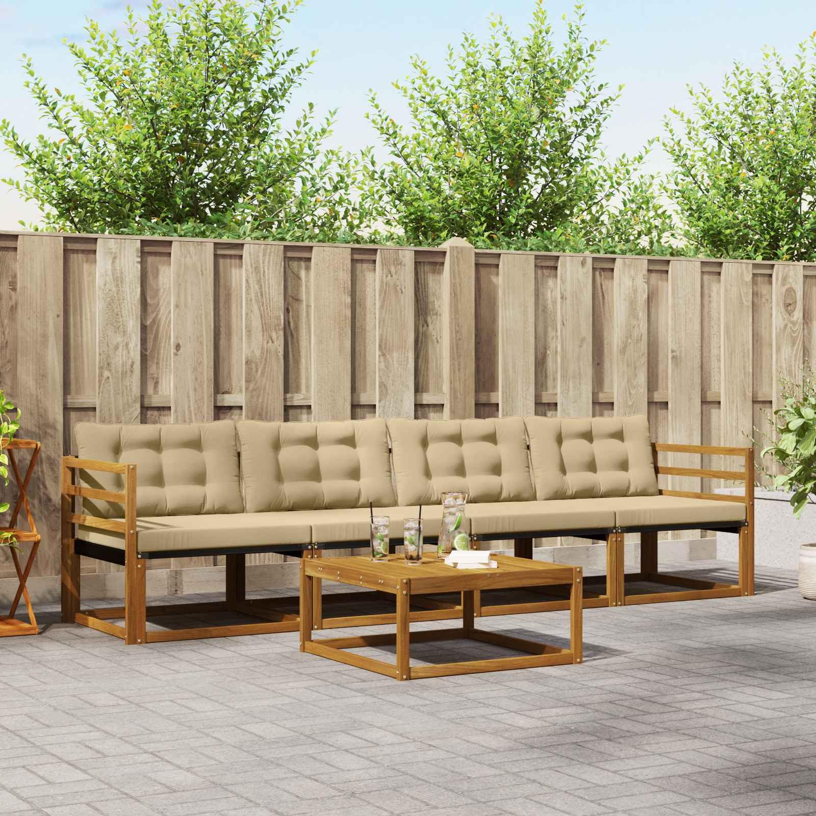 Gartensofa Set mit Kissen 5-teilig wetterfestes Akazienholz Outdoor-Sitzgruppe für Terrasse Balkon und Garten, inklusive Tisch und Polster, langlebig, modernes Design, vielseitig nutzbar