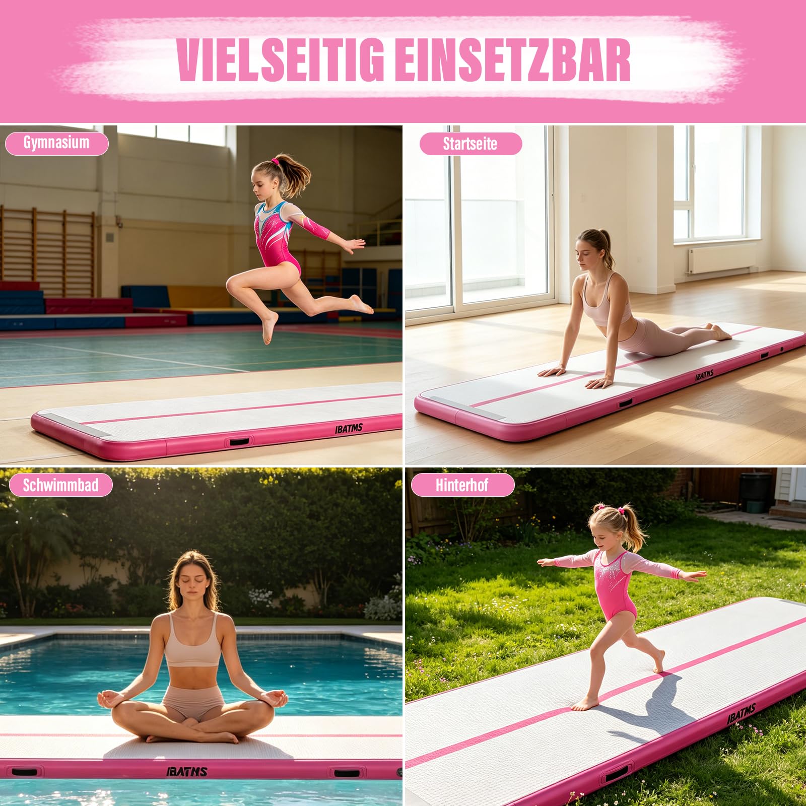 IBATMS Air Track Ginnastica Artistica 3/4/5/6 Metri, Tappeto Ginnastica Artistica da Casa con Pompa Elettrica, Tappetino Gonfiabile per Allenamento Yoga Cheerleading Fitness