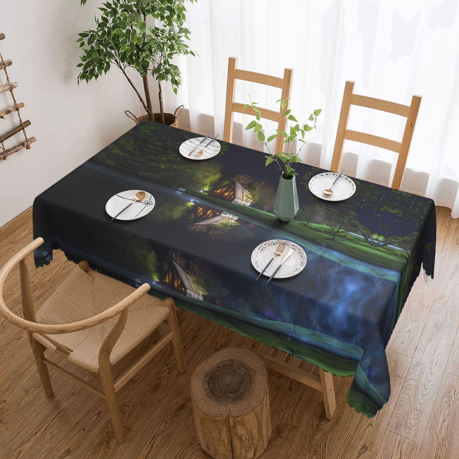 HLSBSSL Chalet by the lake Patterned square lace tablecloth, wrinkle-resistant and durable, suitable for dining tables, parties, etc.