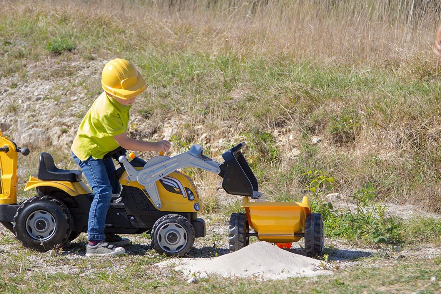 Smoby 7600710301 - Traktor Builder Max - Trettraktor mit Anhänger, Trailer verfügt über Tragkraft von bis zu 25 kg, Schaufel bis zu 3 kg belastbar, Traktor für Kinder ab 3 Jahren, Gelb