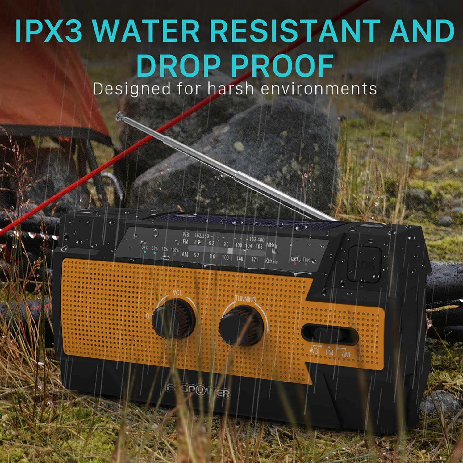 FosPower 4000mAh NOAA Emergency Weather Radio (Model A3) Portable Power Bank, Solar Charging, Hand Crank & Battery Operated, SOS Alarm, Motion Sensor Setting, AM/FM & Flashlight for Outdoor Emergency : Everything Else