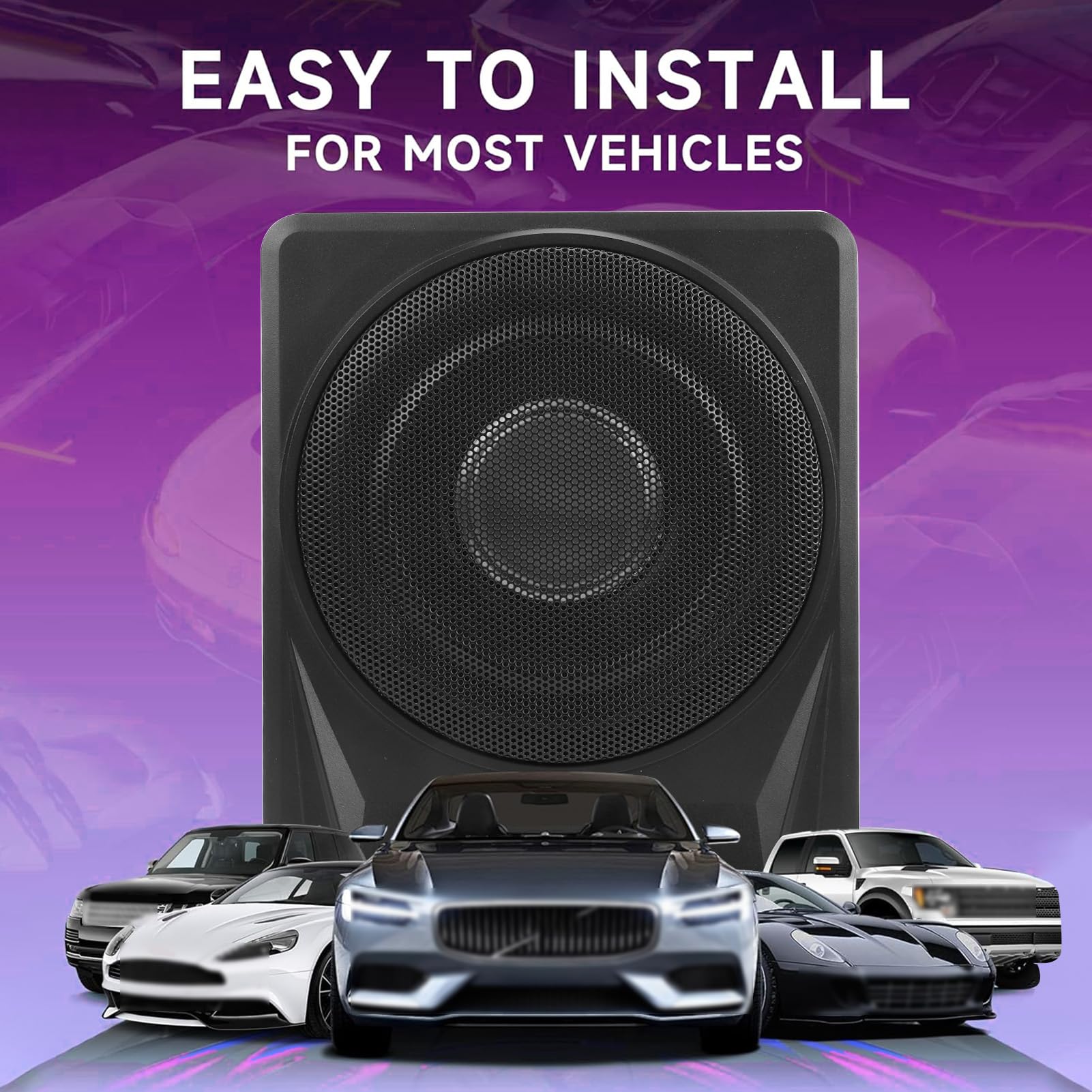 Qqmora Subwoofer Sottile per Auto da 10 Pollici Subwoofer Alimentato Attivo Sotto il Sedile 1200 W di Picco Amplificatore Integrato Custodia in Lega di Alluminio con Kit di