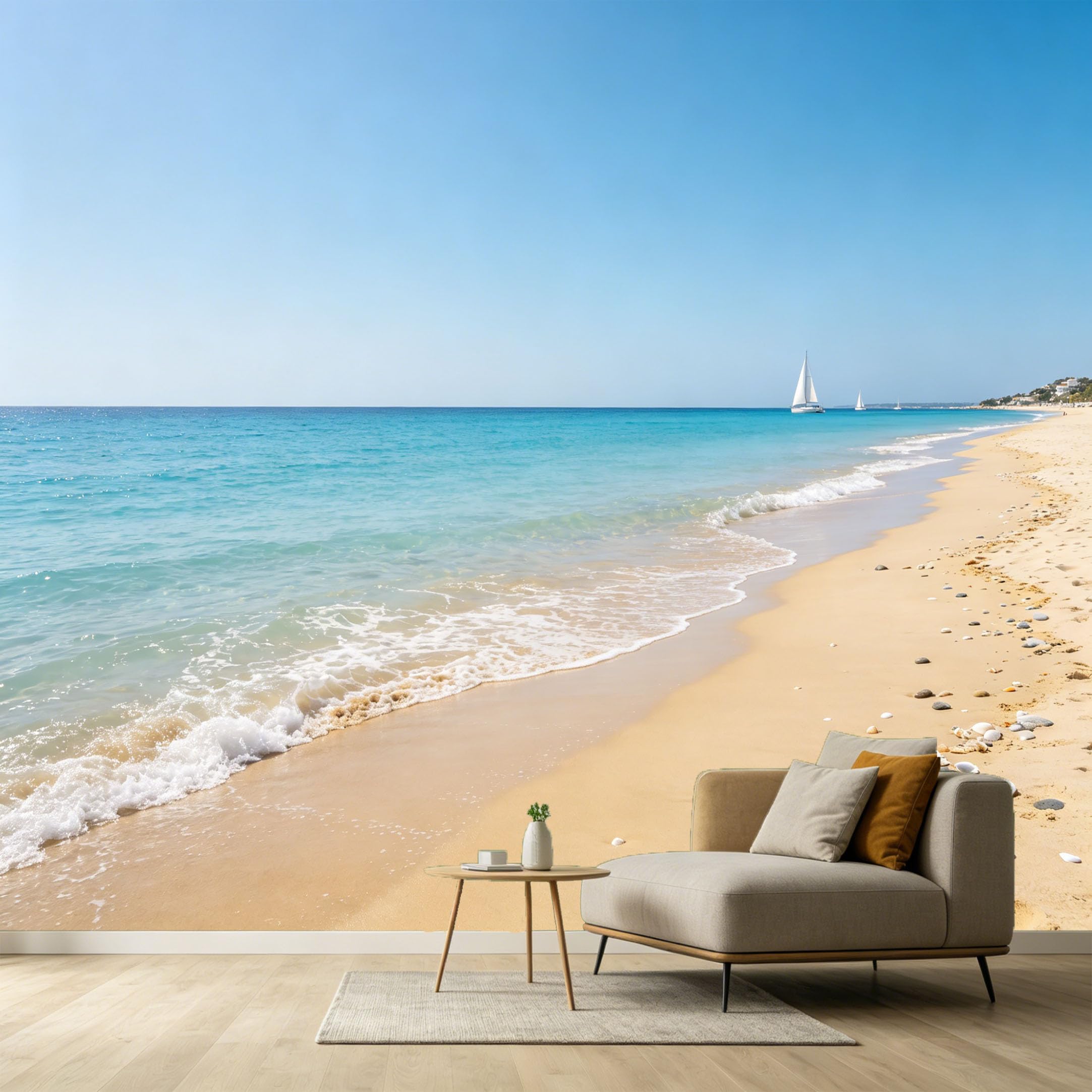 Custom Size Wall Murals Coastal Ocean Marine Sailboat Beach Sand Sea Shells SelfAdhesive Wall Fabric Removable Large Wallpaper for Photo Living Room Interior Decor