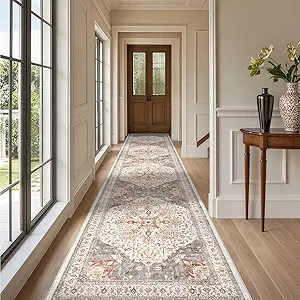 Tortania Area Rug 3x14 Runner Rugs - Washable Vintage Oriental Farmhouse Thin Indoor Carpet for Living Room Bedroom Hallway Entryway Kitchen Under Dining Table Home Office - Orange Multi
