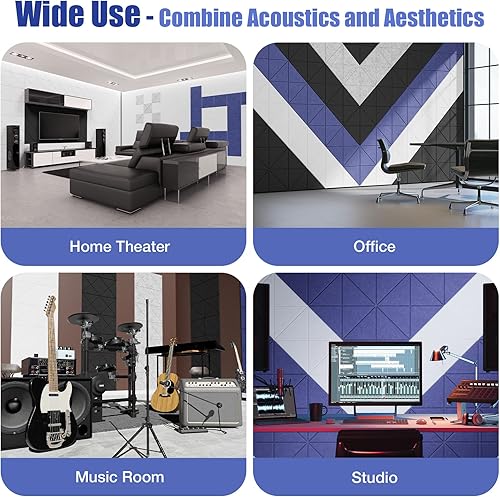 Miniatura 4 de HEMRLY Paquete de 12 paneles acústicos autoadhesivos, paneles de espuma a prueba de sonido, paneles acústicos cuadrados absorbentes de sonido,