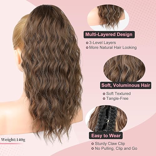 Miniatura 2 de Extensión de cola de caballo, extensión de cola de caballo con clip de garra, extensiones de cabello ondulado de 16 pulgadas de largo, extensiones