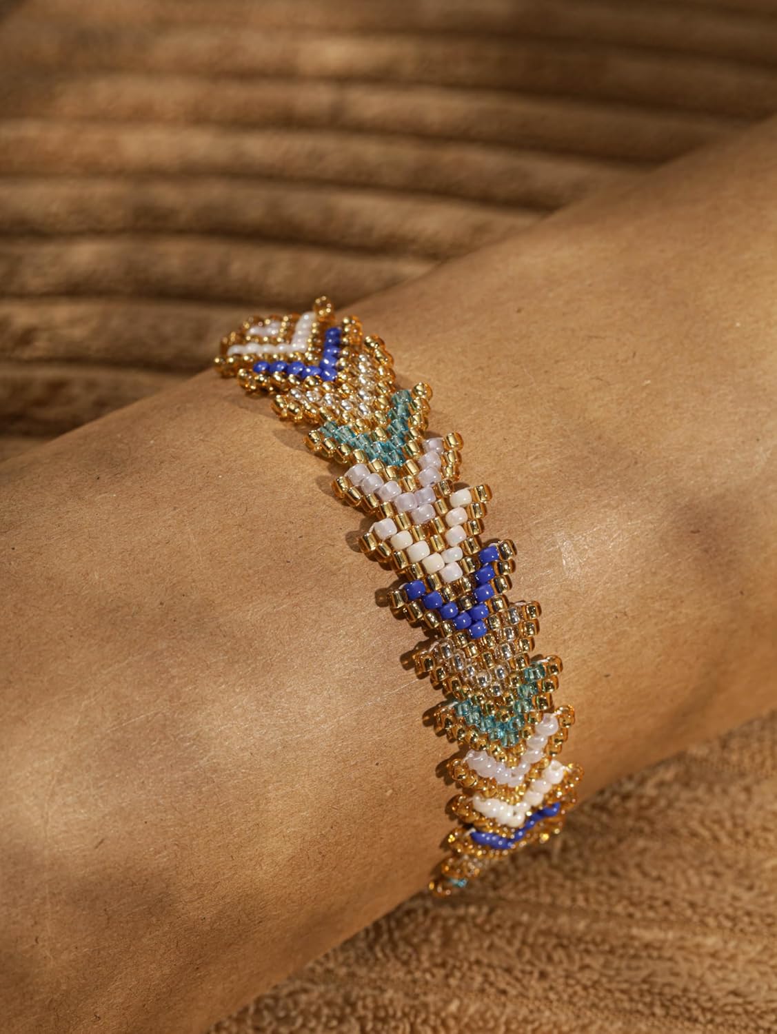 MINACHI Bohemian Rice Beads Hand-Woven Rainbow Arrow Flower Pattern Bracelet, Jewelry for Women - Image 6