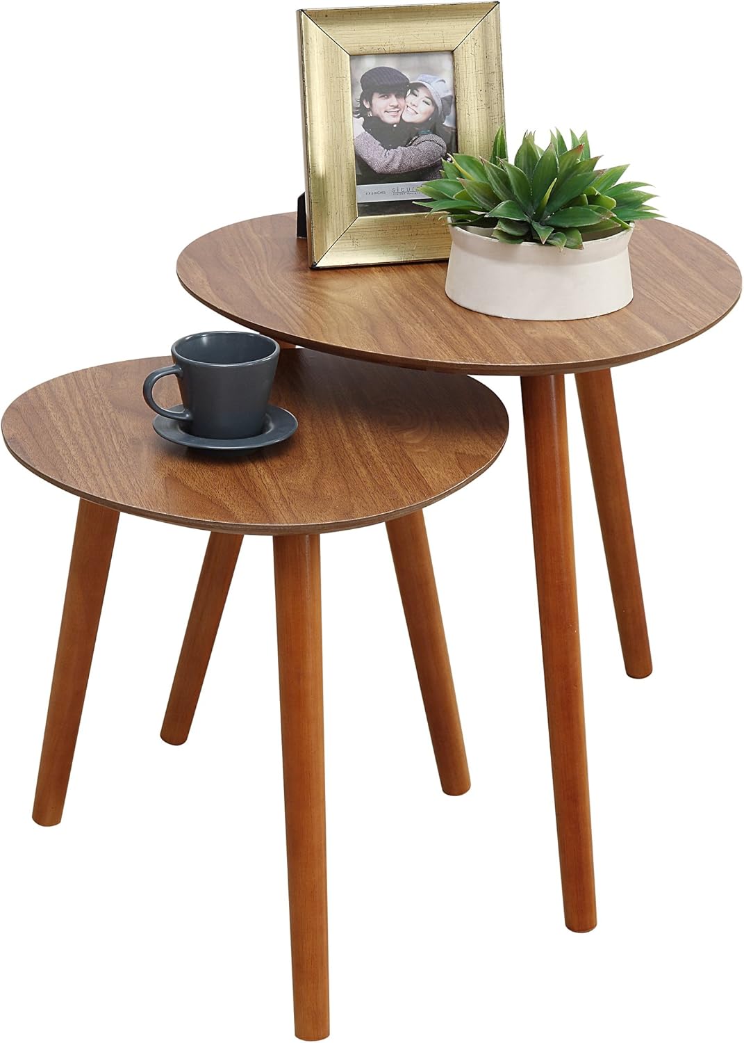 Oslo Mid-Century Modern Round Wood Nesting End Tables