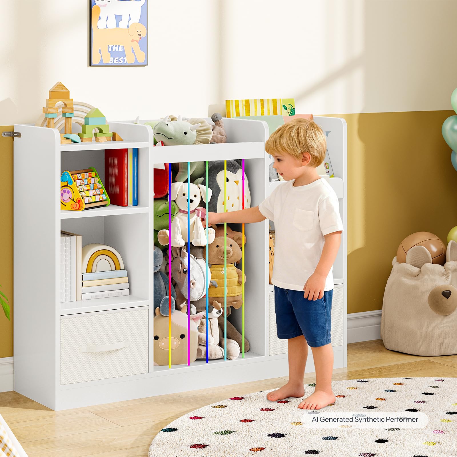 HOOBRO Scaffale per Giocattoli con Libreria e Porta Peluche Grande
