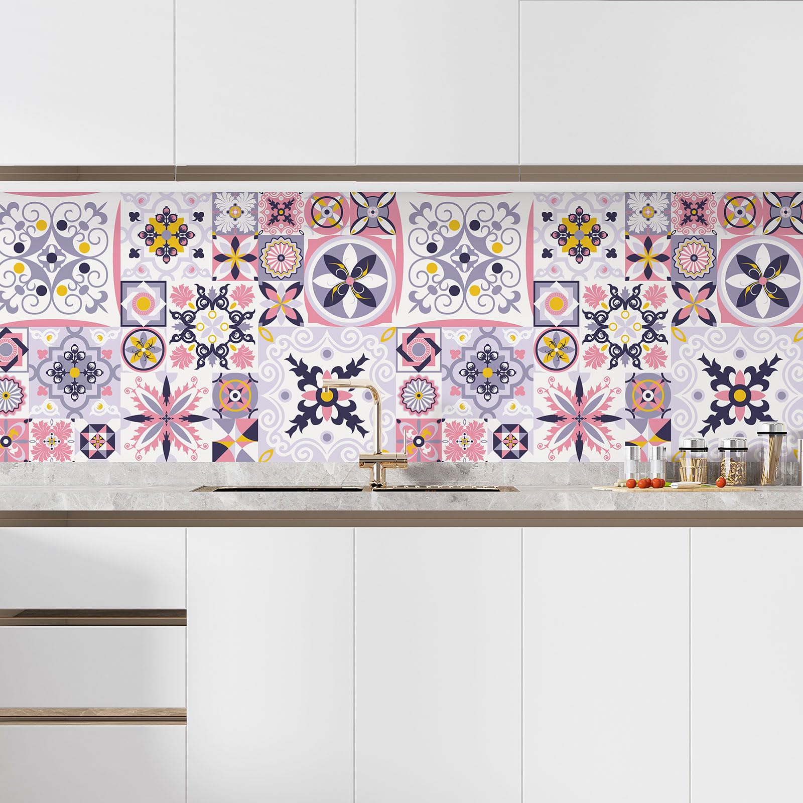 Lumalea Adesivo per cucina, effetto piastrelle di cemento, 3617681258452, adesivo + protezione opaca, 70 x 105 cm