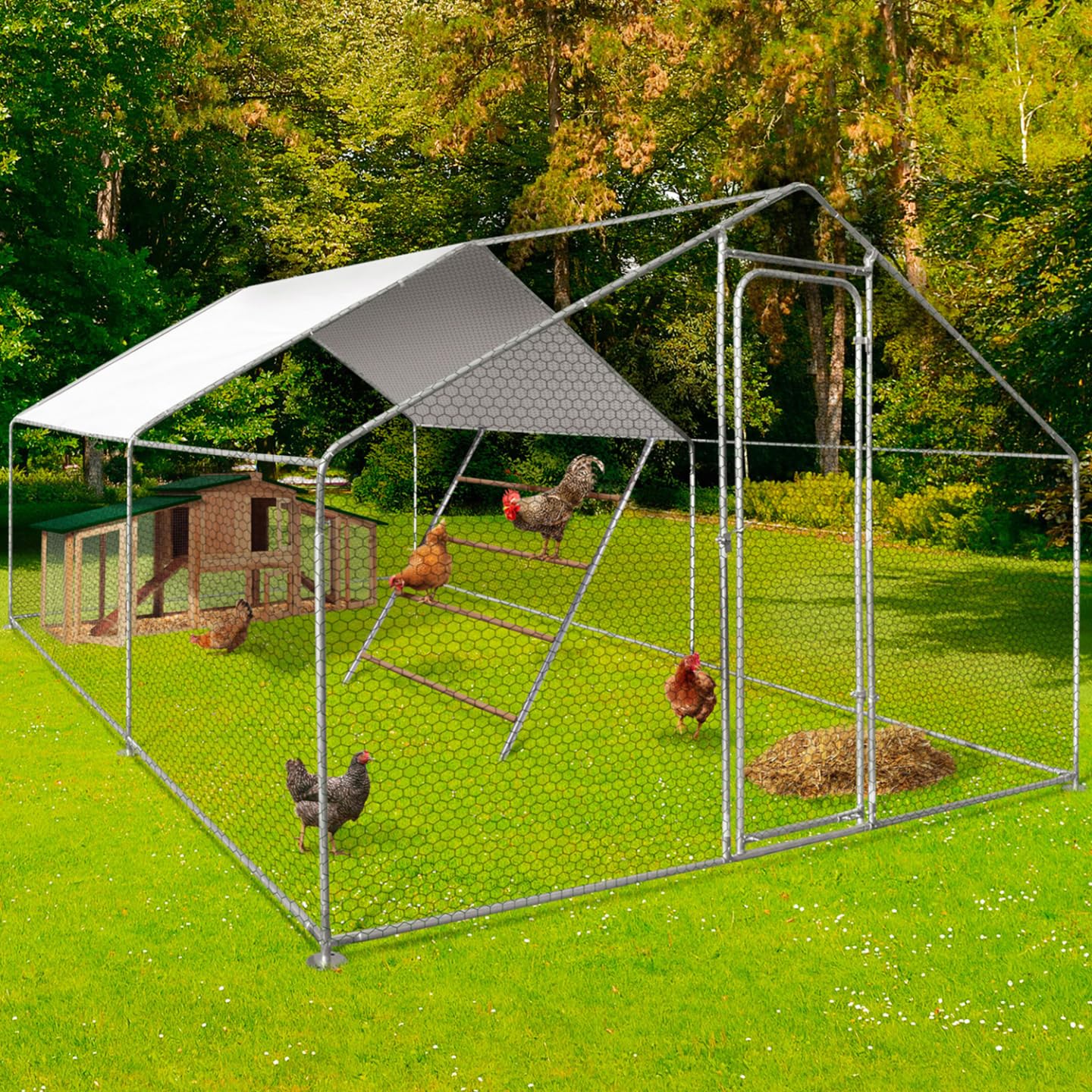 IDMarket - Grand perchoir pour Poules 4 Niveaux en Bois Compatible enclos