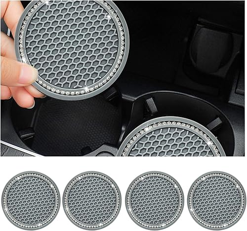 Dickno 4 posavasos brillantes para automóvil, 2.75 pulgadas, con diamantes de imitación de cristal, tapete antideslizante y duradero para taza de