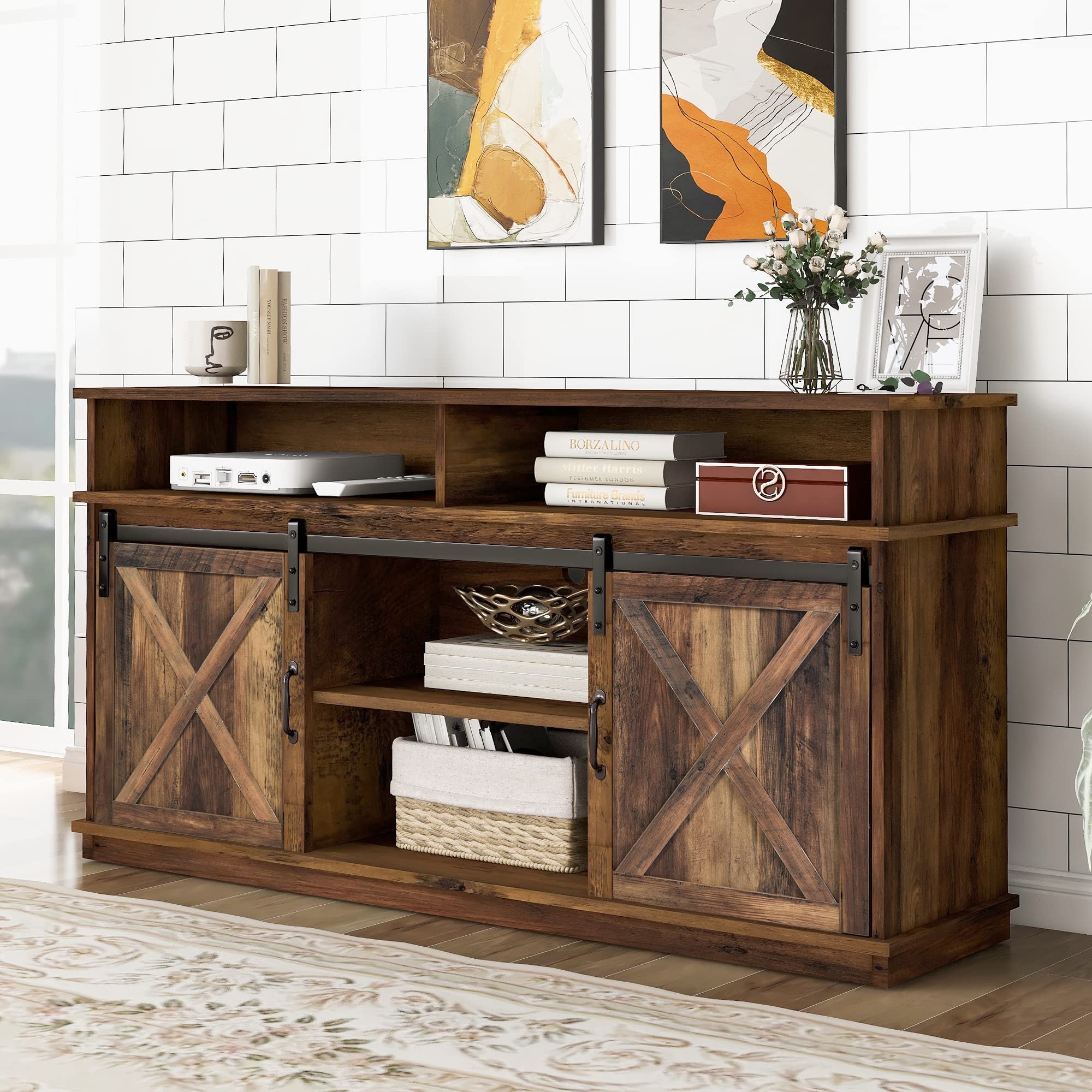 sogesfurniture Mobile da cucina, mobile TV, con porta scorrevole, per cucina, soggiorno, studio, stile industriale, 148 x 40 x 78 cm