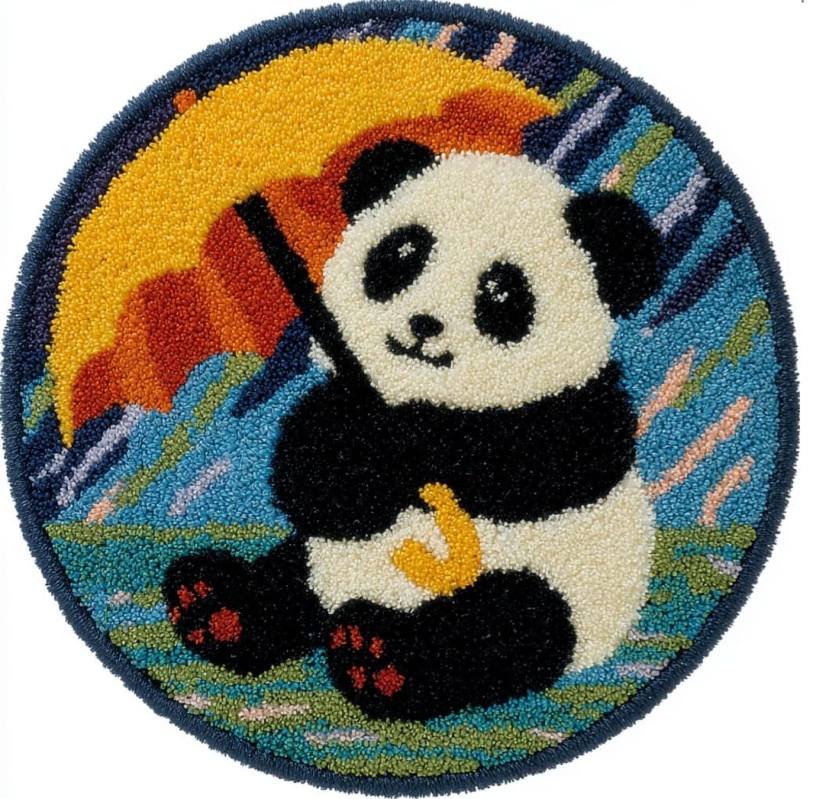 WallustrioaW Latch Hook Rug Kits,DIY Latch Hook Rug,Panda with an Umbrella,Home Carpet Floor mats Making Canvas Kits,Embroidery Needlework DIY Crafts,50x50cm