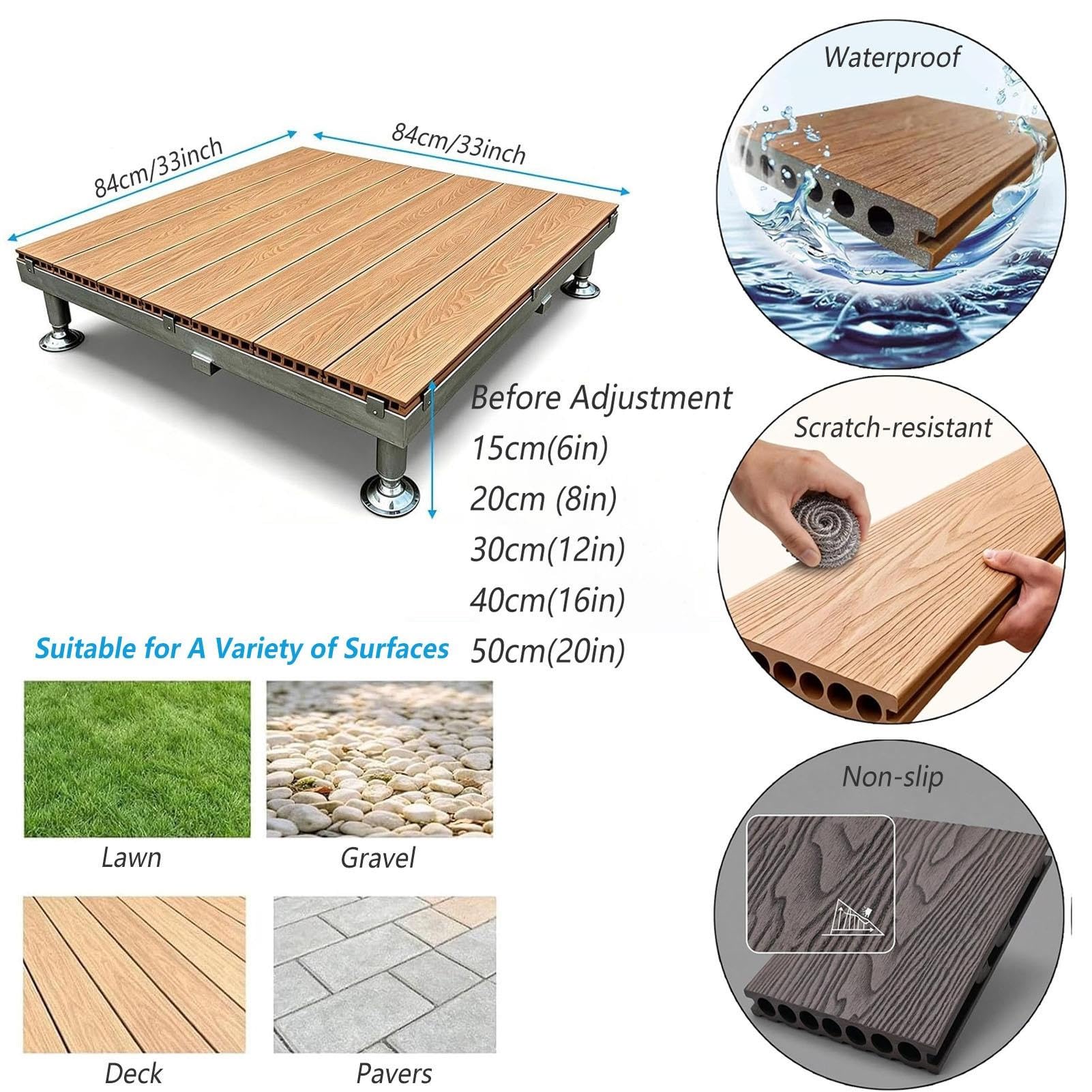Click Antideslizante Plataforma Elevada Modular, Kit de Terraza Flotante