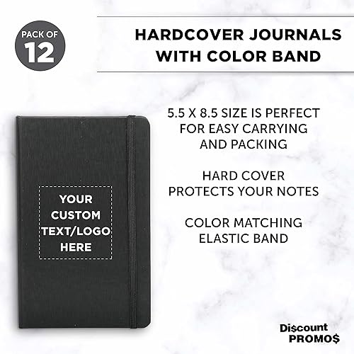 Miniatura 3 de DISCOUNT PROMOS Juego de 12 cuadernos de tapa dura personalizados con banda elástica de colores, paquete personalizado a granel, perfecto para la