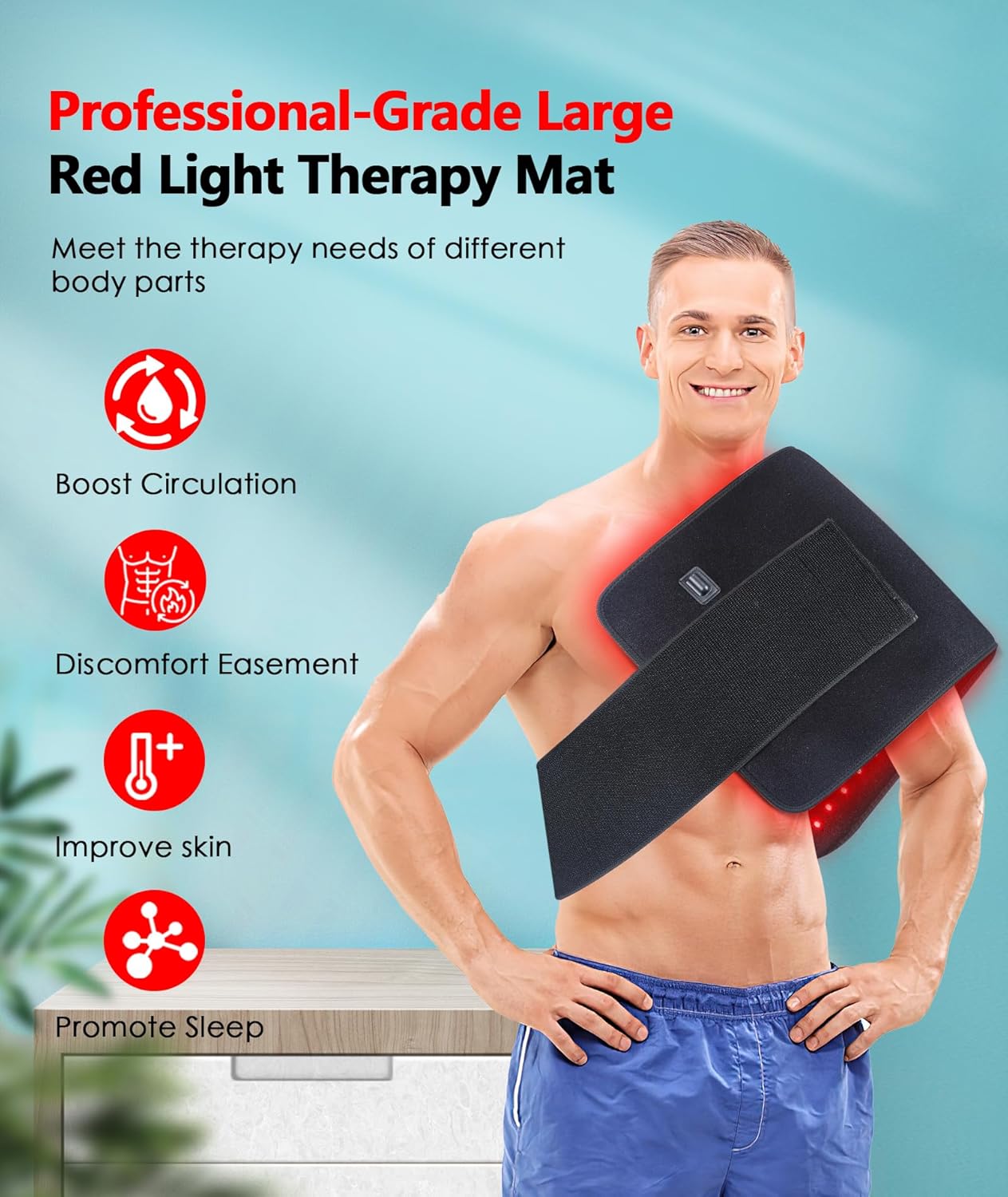 Red Light Therapy Pad for Body, 60W LED Red & Infrared Light Device Mat with 660nm & 850nm Wavelengths for Waist Back Shoulder Muscle Pain Relief FSA Eligible - Image 5