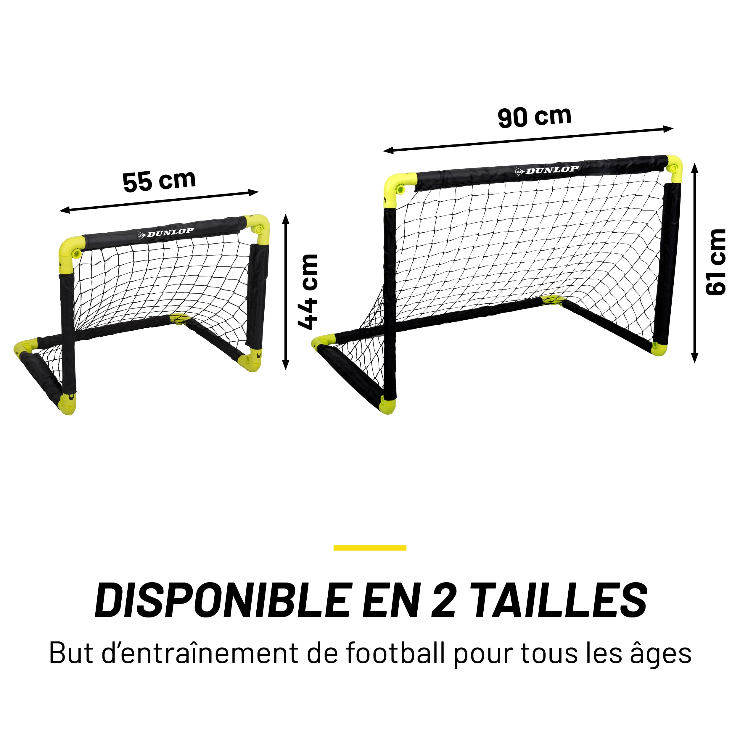 Dunlop Mini Buts de Football Pliables 50x44x44 cm Lot de 2 Kit d'entraînement Noir/Jaune
