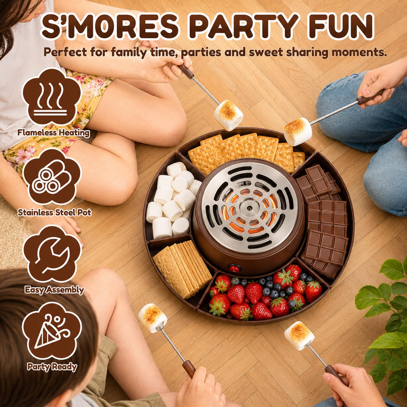 Set 2 en 1 de S'Mores y Fondue, Tostador sin Llama con 4 Tenedores