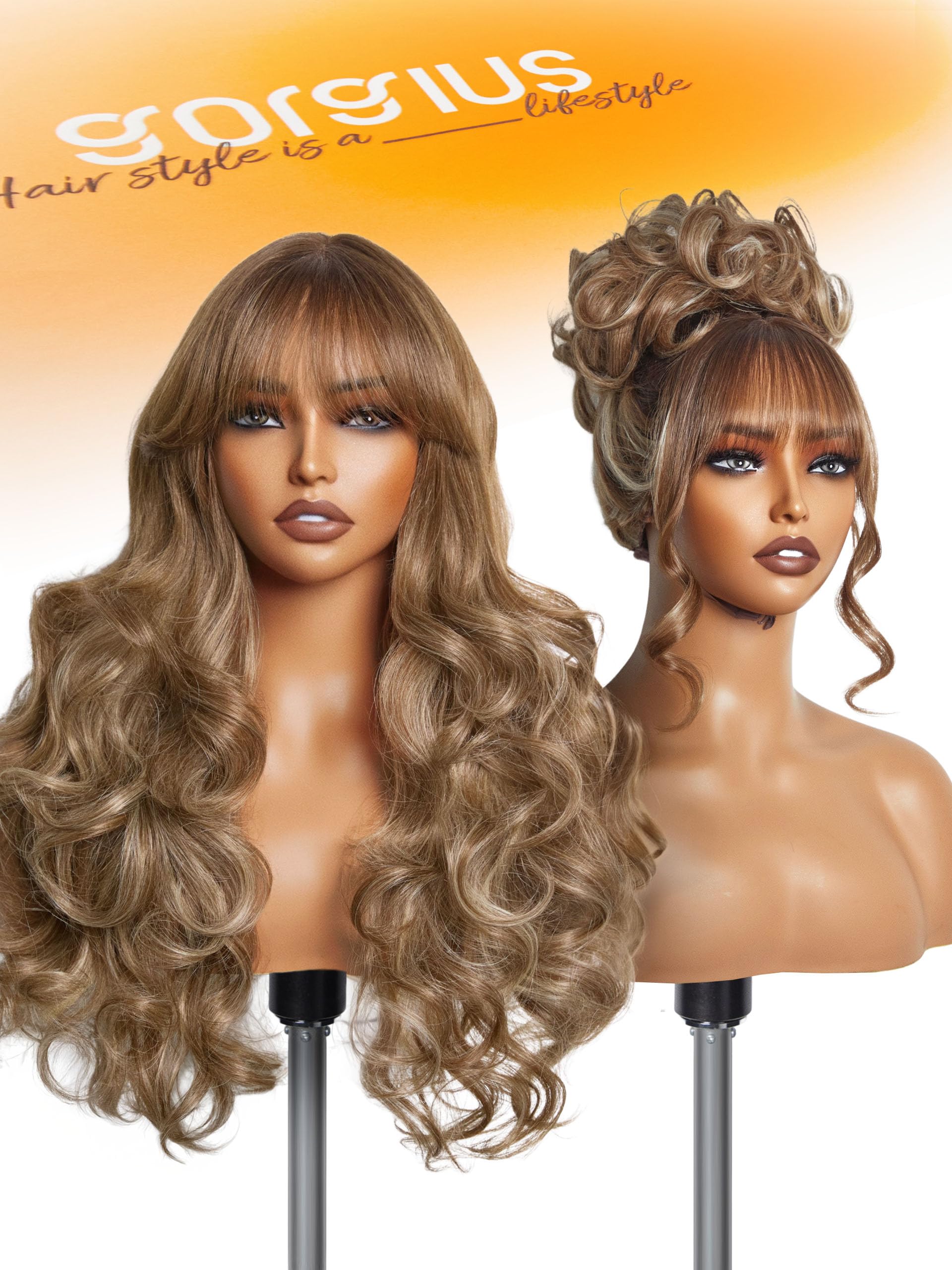 GORGIUS Balayage Blonde Wig with Bangs, Long Loose Body Wave Wig with Highlights, Pre Bleached Glueless Bang Wig Upgraded with Style-Archive Premium