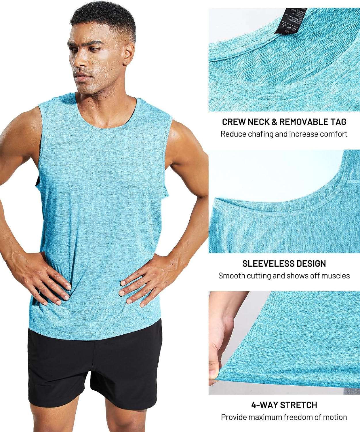 MIER Men’s Sleeveless Tank Top Dry Fit Workout Muscle Tee Shirt for Running Athletic Gym Sports Training, Moisture Wicking - Image 5